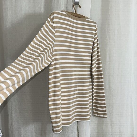 GAP XXL Tan White Cotton Modal Horizontal Striped Favorite Long Sleeve Crew Tee - Picture 8 of 12